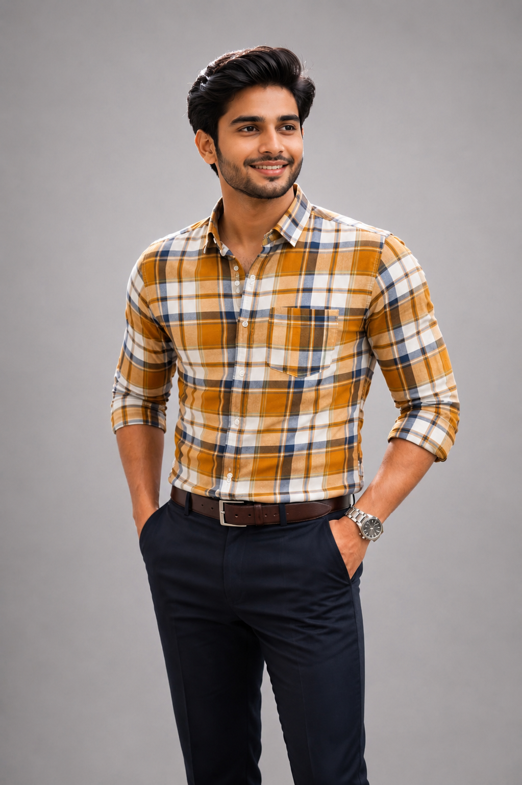 Yellow Check shirt-Cotton