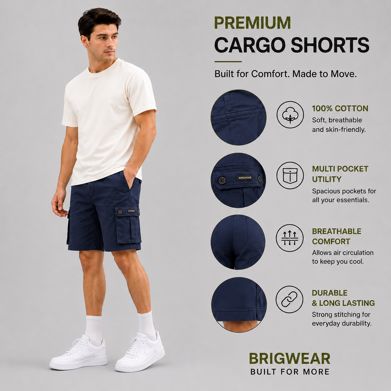 Premium Cotton Cargo Shorts