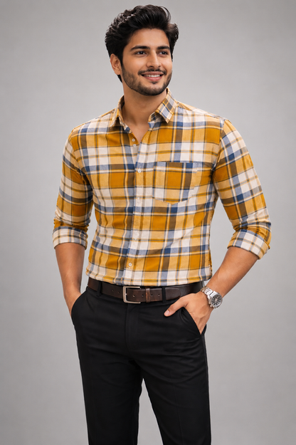 Yellow Check shirt-Cotton