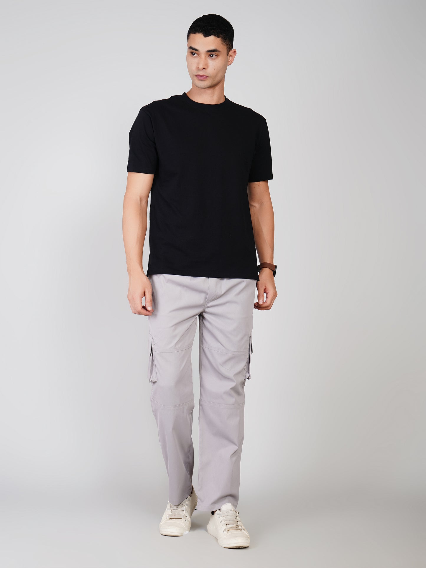 Light  Grey Cargo Loose Fit-Cotton