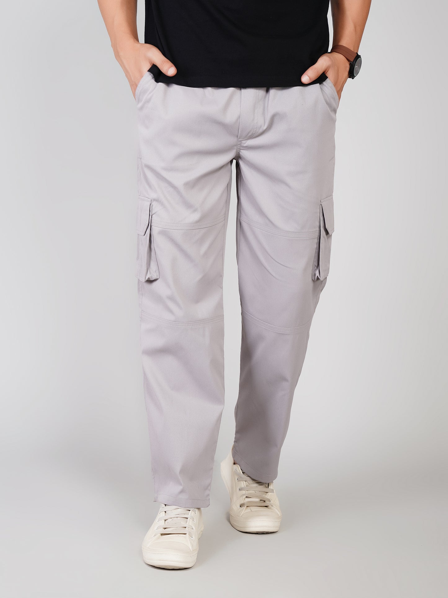 Light  Grey Cargo Loose Fit-Cotton