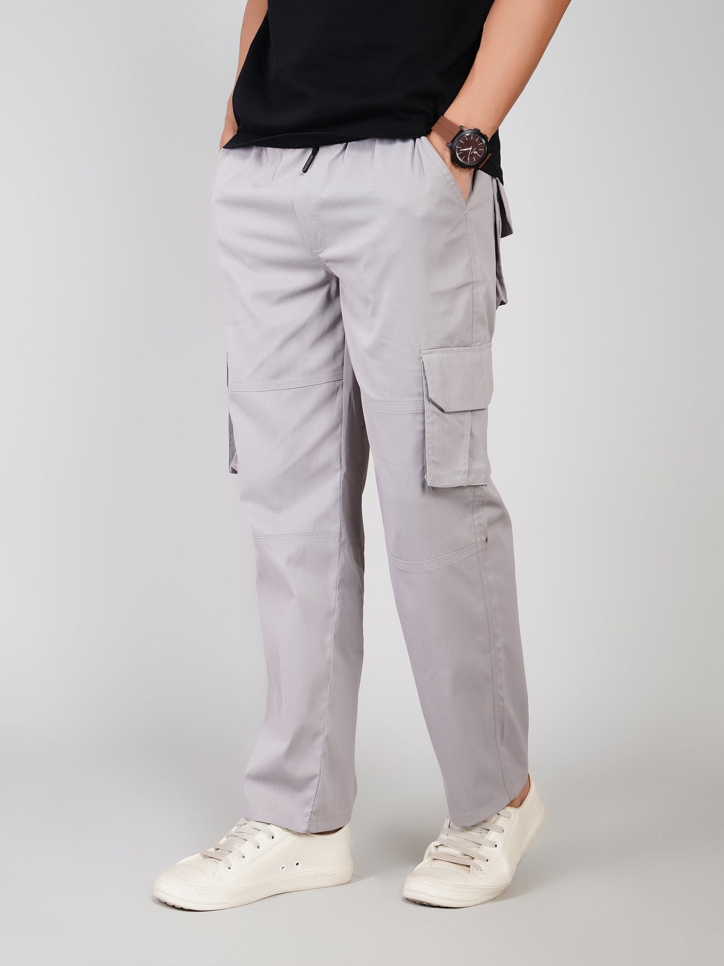 Light  Grey Cargo Loose Fit-Cotton