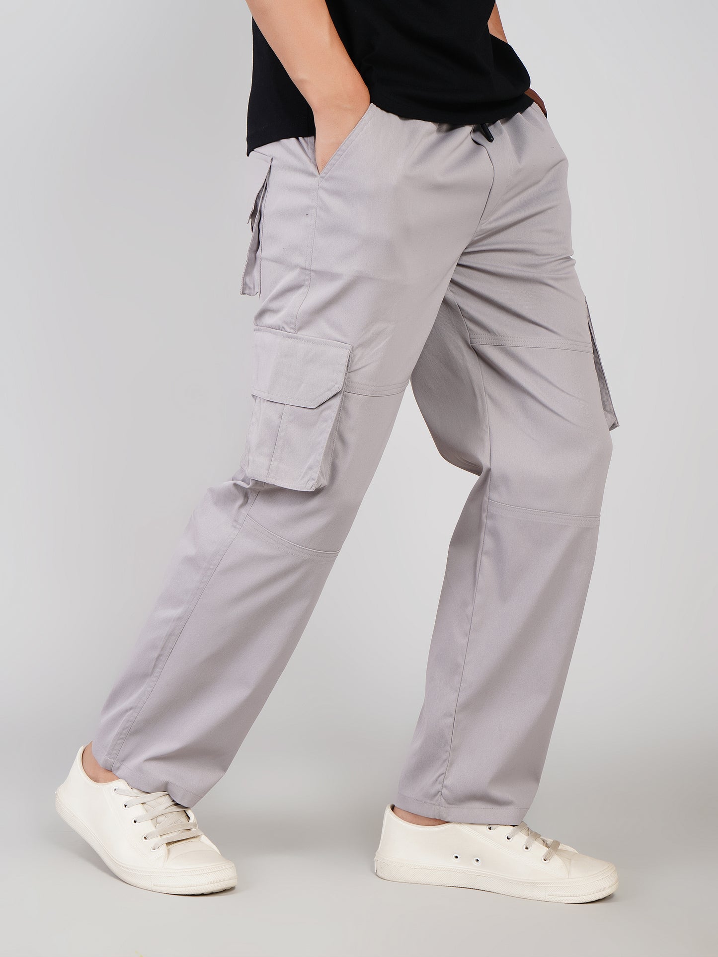 Light  Grey Cargo Loose Fit-Cotton