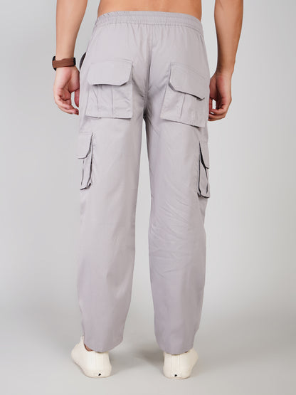 Light  Grey Cargo Loose Fit-Cotton