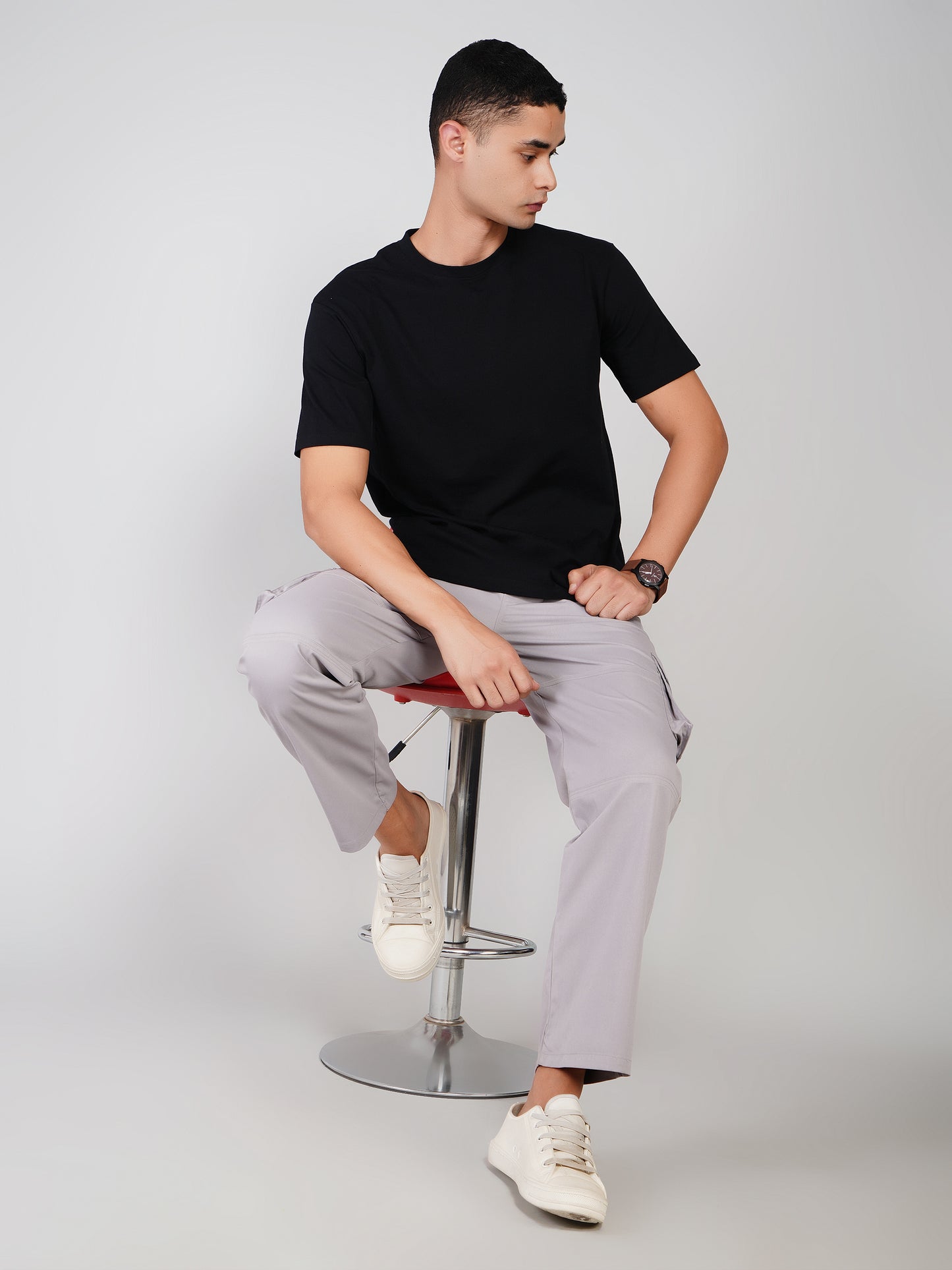 Light  Grey Cargo Loose Fit-Cotton